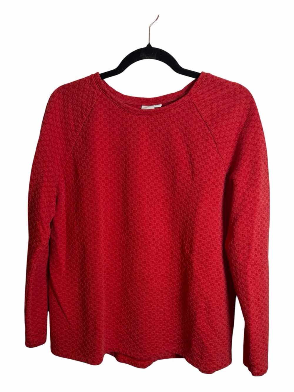 J. Jill Red Solid Quilted Knit Raglan Long Sleeve Round Neck Pullover Women’s L